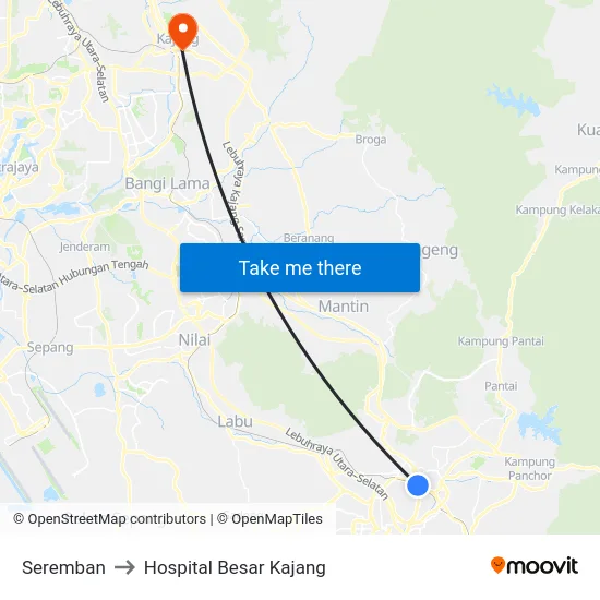 Seremban to Hospital Besar Kajang map