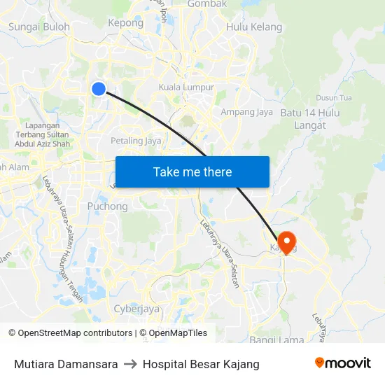 Mutiara Damansara to Hospital Besar Kajang map