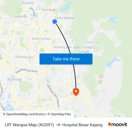 LRT Wangsa Maju (Kl2097) to Hospital Besar Kajang map