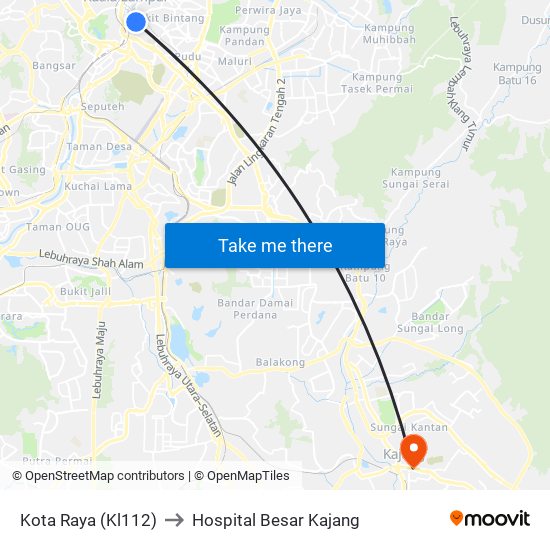 Kota Raya (Kl112) to Hospital Besar Kajang map