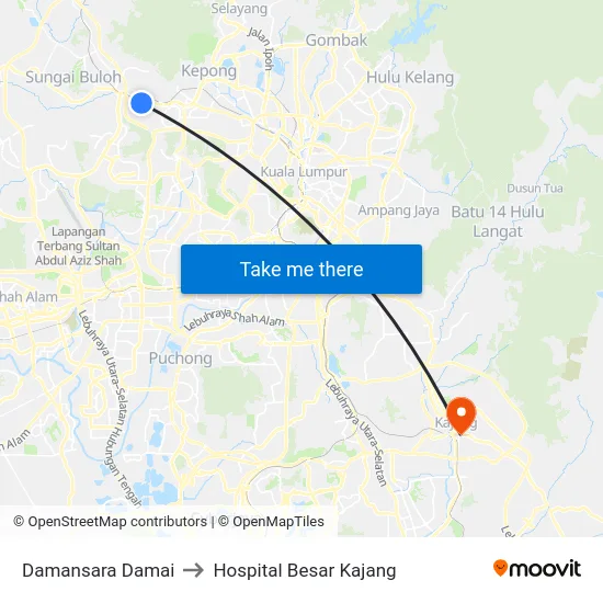 Damansara Damai to Hospital Besar Kajang map