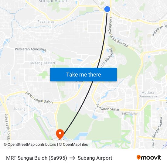 MRT Sungai Buloh (Sa995) to Subang Airport map