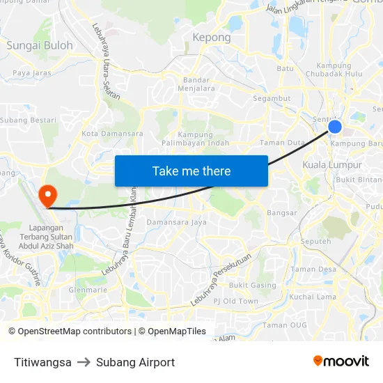 Titiwangsa to Subang Airport map