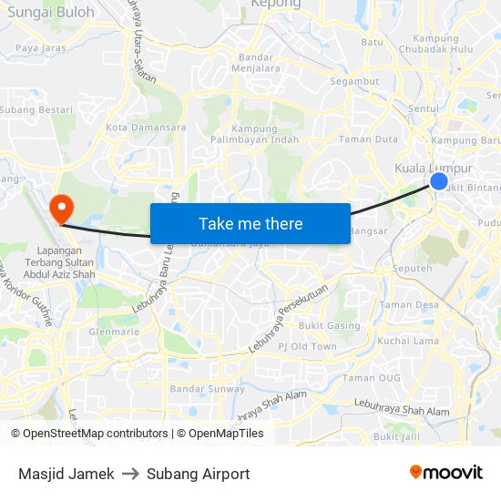 Masjid Jamek to Subang Airport map