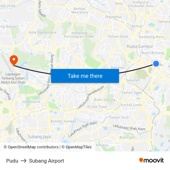 Pudu to Subang Airport map