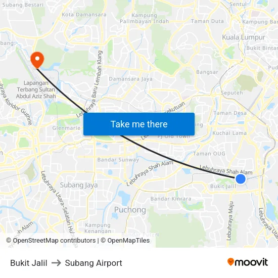 Bukit Jalil to Subang Airport map