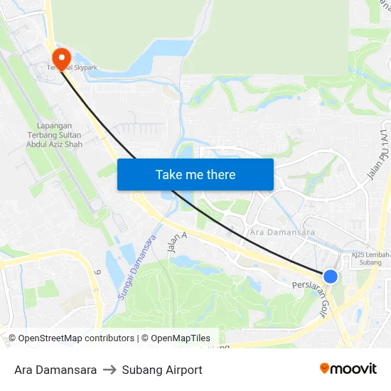 Ara Damansara to Subang Airport map