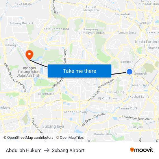 Abdullah Hukum to Subang Airport map