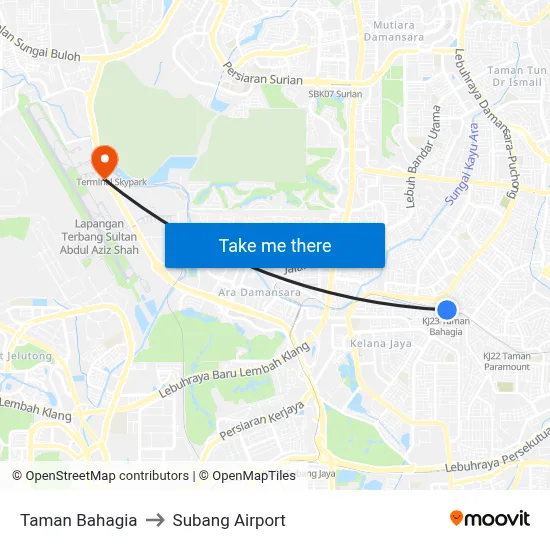 Taman Bahagia to Subang Airport map