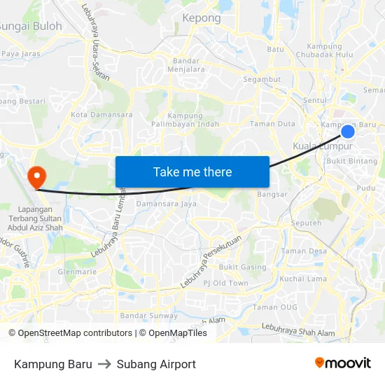 Kampung Baru to Subang Airport map