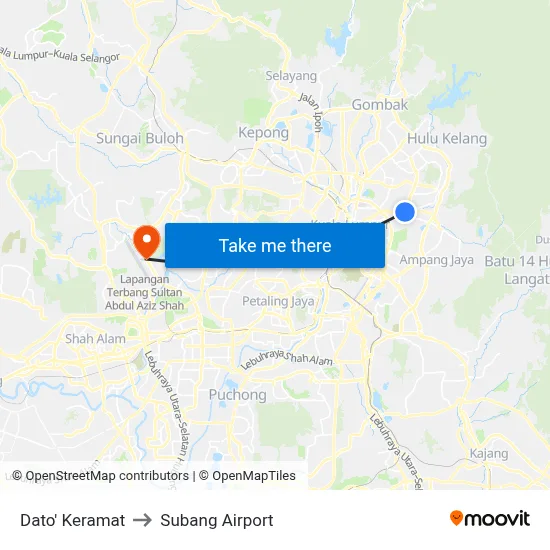 Dato' Keramat to Subang Airport map