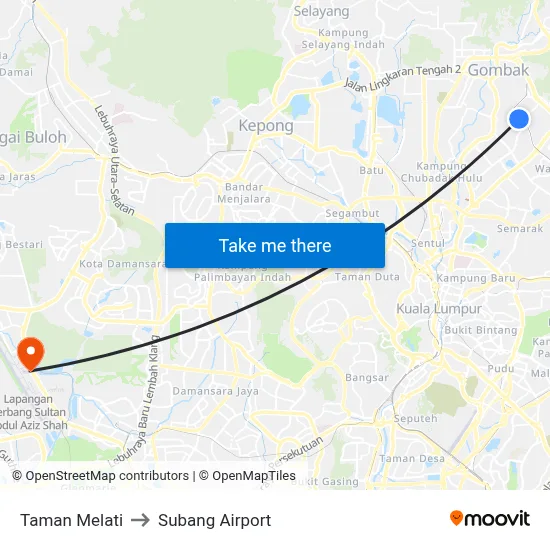 Taman Melati to Subang Airport map