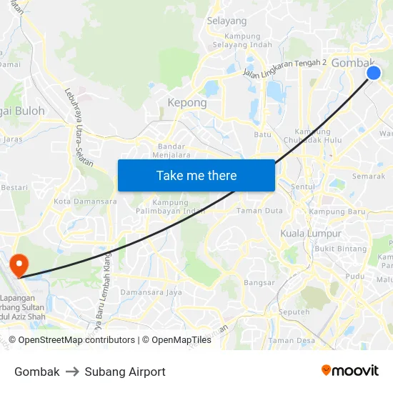 Gombak to Subang Airport map