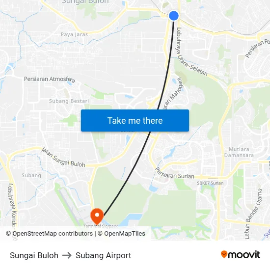 Sungai Buloh to Subang Airport map
