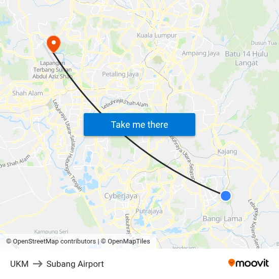 UKM to Subang Airport map