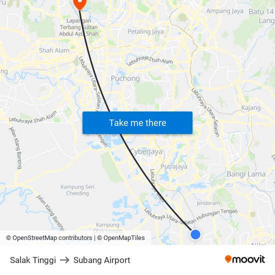 Salak Tinggi to Subang Airport map