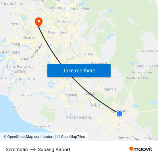 Seremban to Subang Airport map