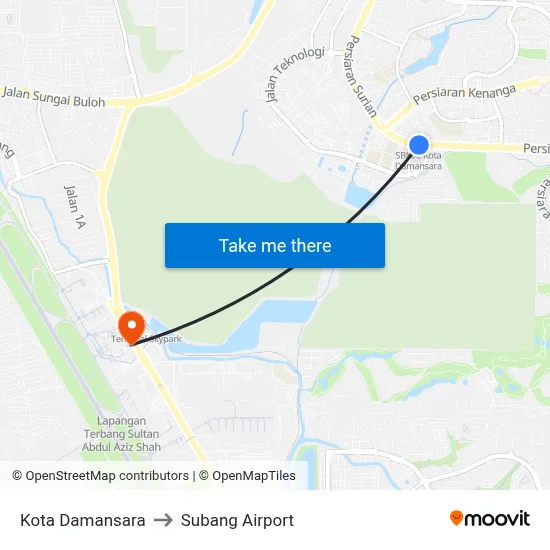 Kota Damansara to Subang Airport map