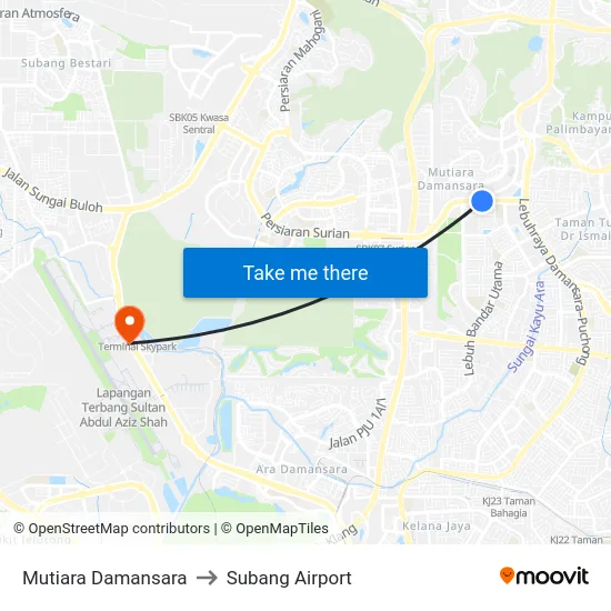 Mutiara Damansara to Subang Airport map