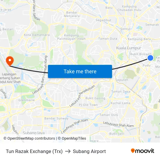 Tun Razak Exchange (Trx) to Subang Airport map