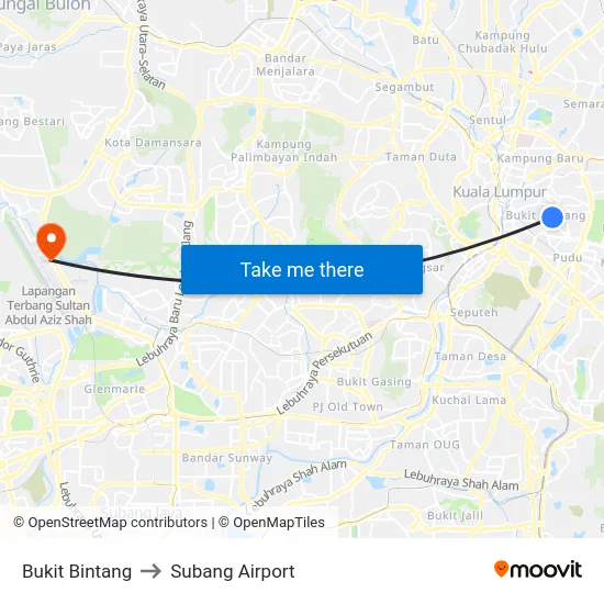 Bukit Bintang to Subang Airport map