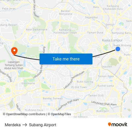 Merdeka to Subang Airport map