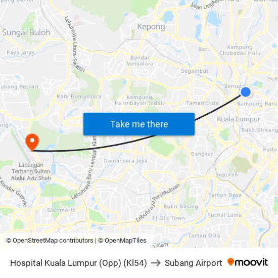 Hospital Kuala Lumpur (Opp) (Kl54) to Subang Airport map