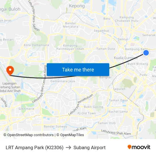 LRT Ampang Park (Kl2306) to Subang Airport map