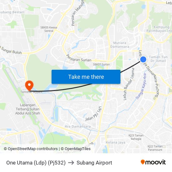One Utama (Ldp) (Pj532) to Subang Airport map