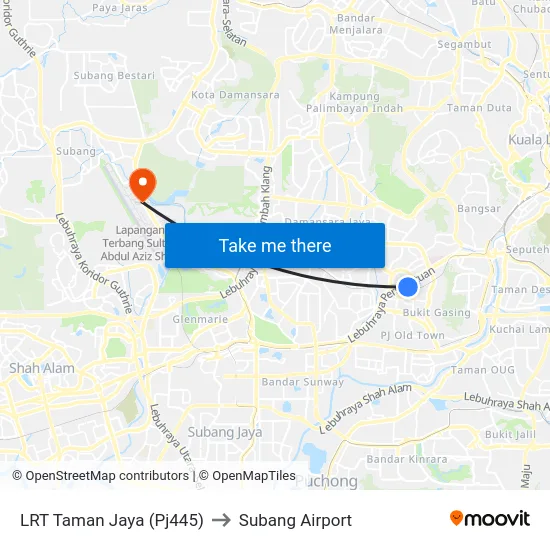 LRT Taman Jaya (Pj445) to Subang Airport map