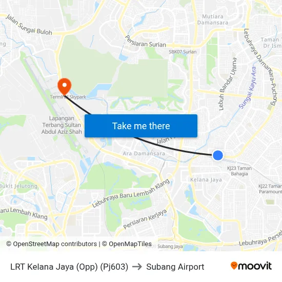LRT Kelana Jaya (Opp) (Pj603) to Subang Airport map