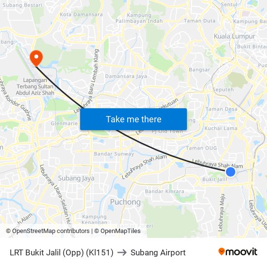 LRT Bukit Jalil (Opp) (Kl151) to Subang Airport map