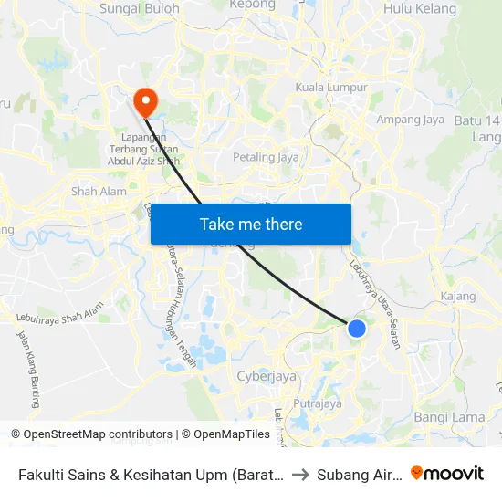 Fakulti Sains & Kesihatan Upm (Barat) (Sp295) to Subang Airport map