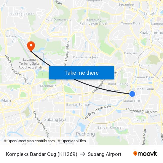 Kompleks Bandar Oug (Kl1269) to Subang Airport map