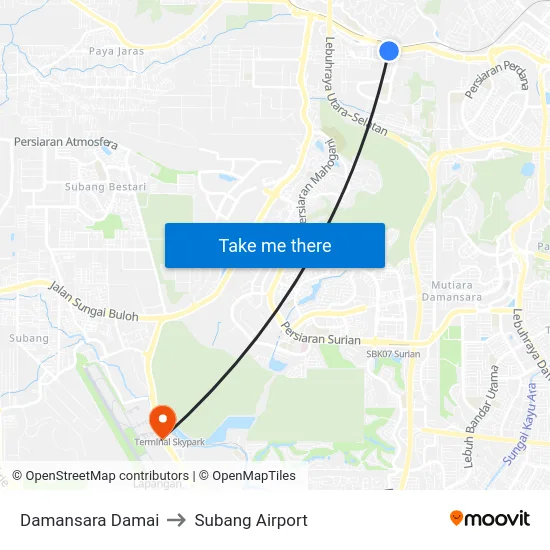Damansara Damai to Subang Airport map