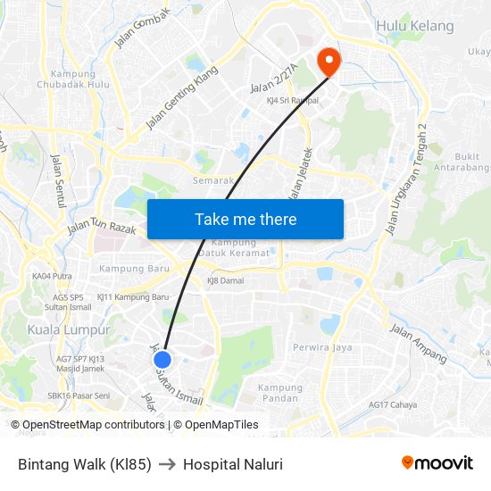 Bintang Walk (Kl85) to Hospital Naluri map