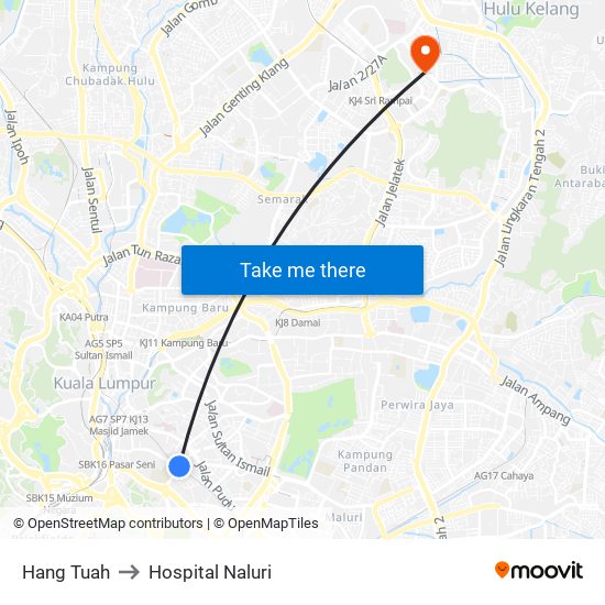 Hang Tuah to Hospital Naluri map