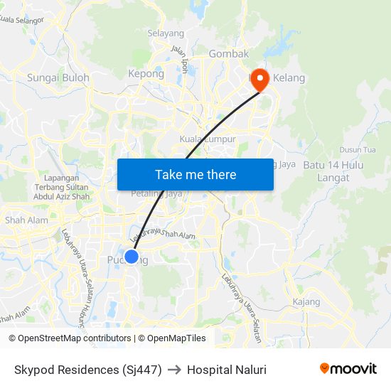 Skypod Residences (Sj447) to Hospital Naluri map