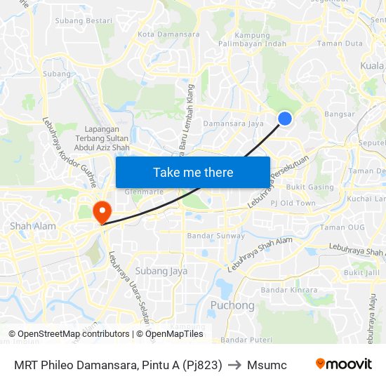 MRT Phileo Damansara, Pintu A (Pj823) to Msumc map