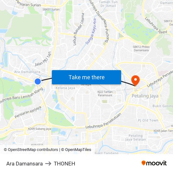 Ara Damansara to THONEH map