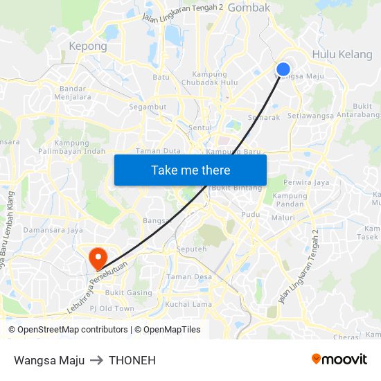 Wangsa Maju to THONEH map