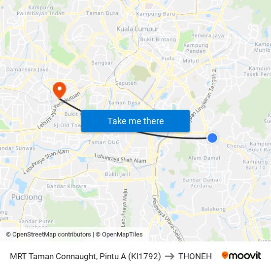 MRT Taman Connaught, Pintu A (Kl1792) to THONEH map