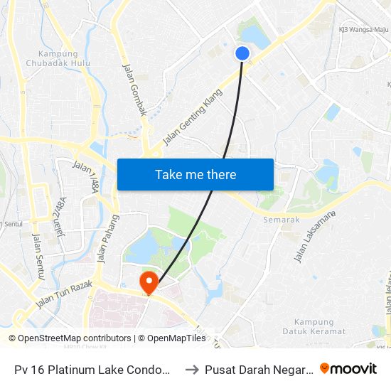 Pv 16 Platinum Lake Condominium (Kl1520) to Pusat Darah Negara Malaysia map