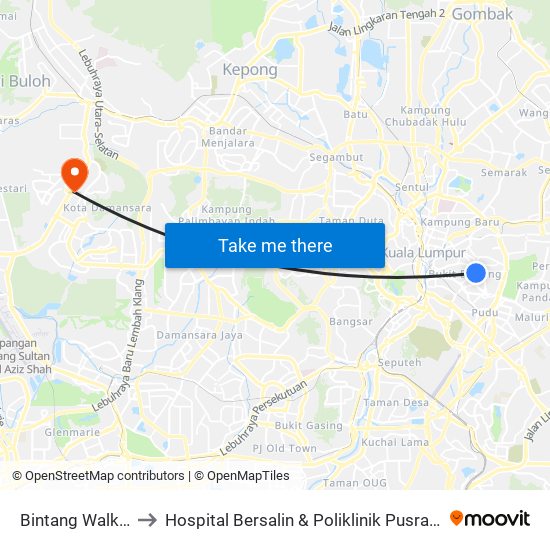 Bintang Walk (Kl85) to Hospital Bersalin & Poliklinik Pusrawi Corporation map