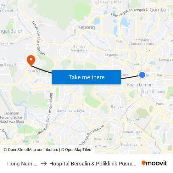 Tiong Nam (Kl42) to Hospital Bersalin & Poliklinik Pusrawi Corporation map