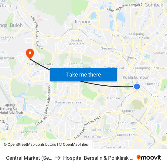 Central Market (Selatan) (Kl109) to Hospital Bersalin & Poliklinik Pusrawi Corporation map