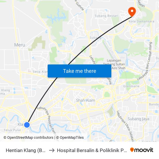 Hentian Klang (Bsn) (Bd580) to Hospital Bersalin & Poliklinik Pusrawi Corporation map
