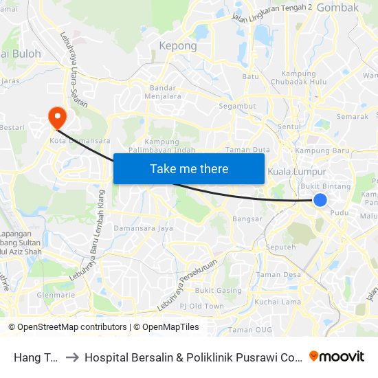 Hang Tuah to Hospital Bersalin & Poliklinik Pusrawi Corporation map