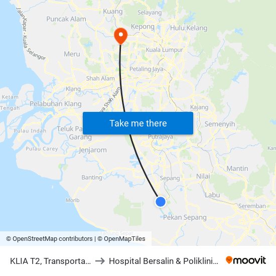 KLIA T2, Transportation Hub Level 1 to Hospital Bersalin & Poliklinik Pusrawi Corporation map