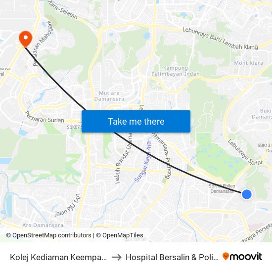 Kolej Kediaman Keempat, Universiti Malaya (Kl2348) to Hospital Bersalin & Poliklinik Pusrawi Corporation map